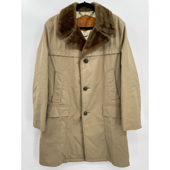 WOOLRICH Vintage Beige Faux Fur Lined Heavy Long Coat Jacket Size 40